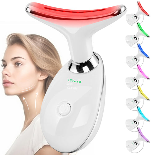 Facial Massager Red-Light-Therapy-for-Face and Neck Face 𝖲 culpting Wand with 7 Color (White)